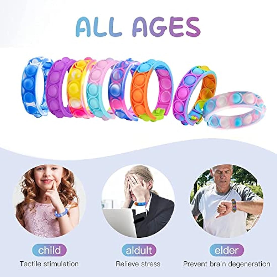 Jolof Store 90Pcs Pop Bracelet Fidget Toys | Silicone Sensory Wristbands