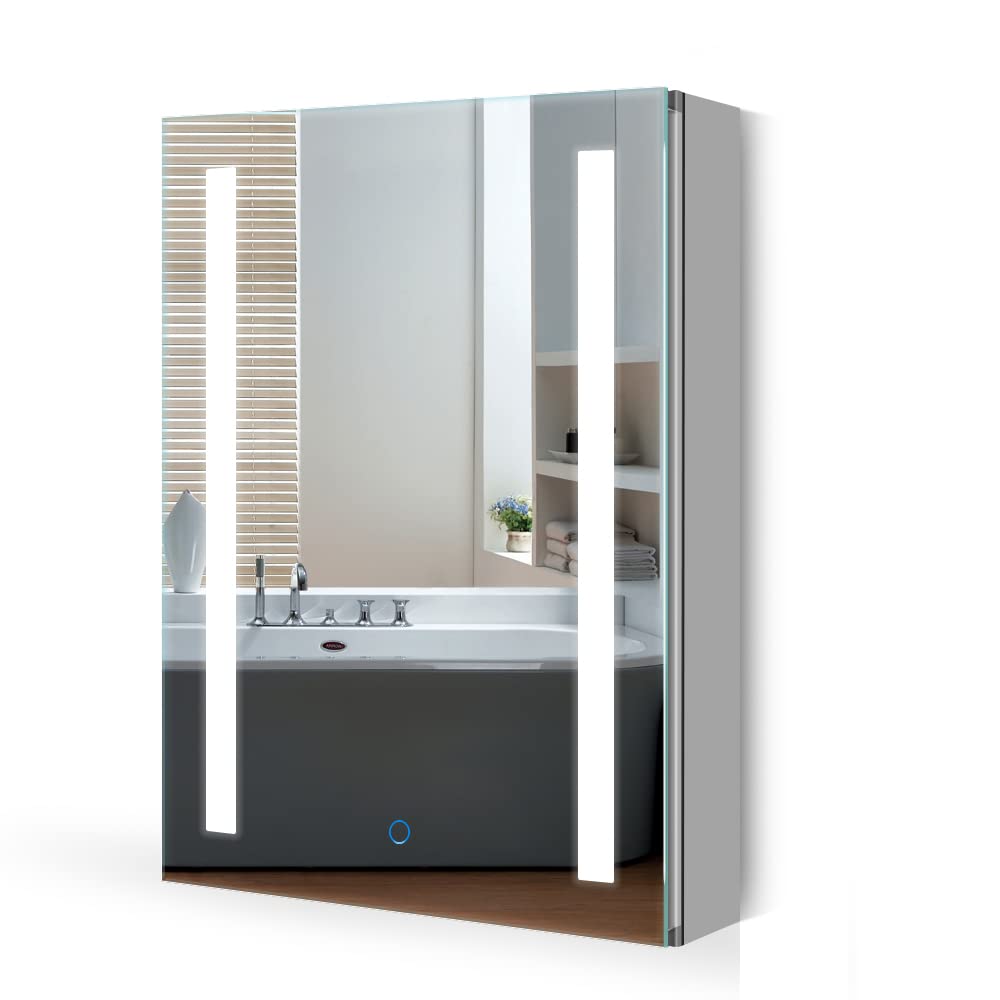 Quavikey LED Bathroom Mirror Cabinet with Shaver Socket & Demister – Grey