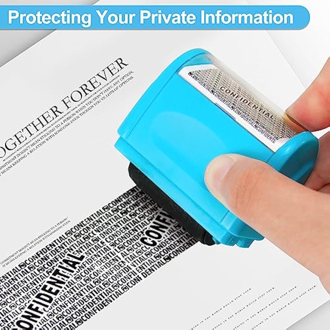 Identity Theft Protection Roller Stamp with 9 Ink Refills - Blue