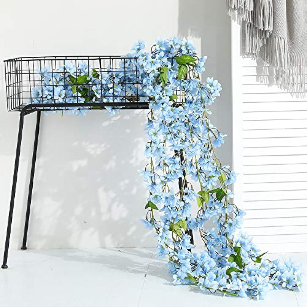 Artificial Cherry Blossom Silk Flower Vine Garland – Blue