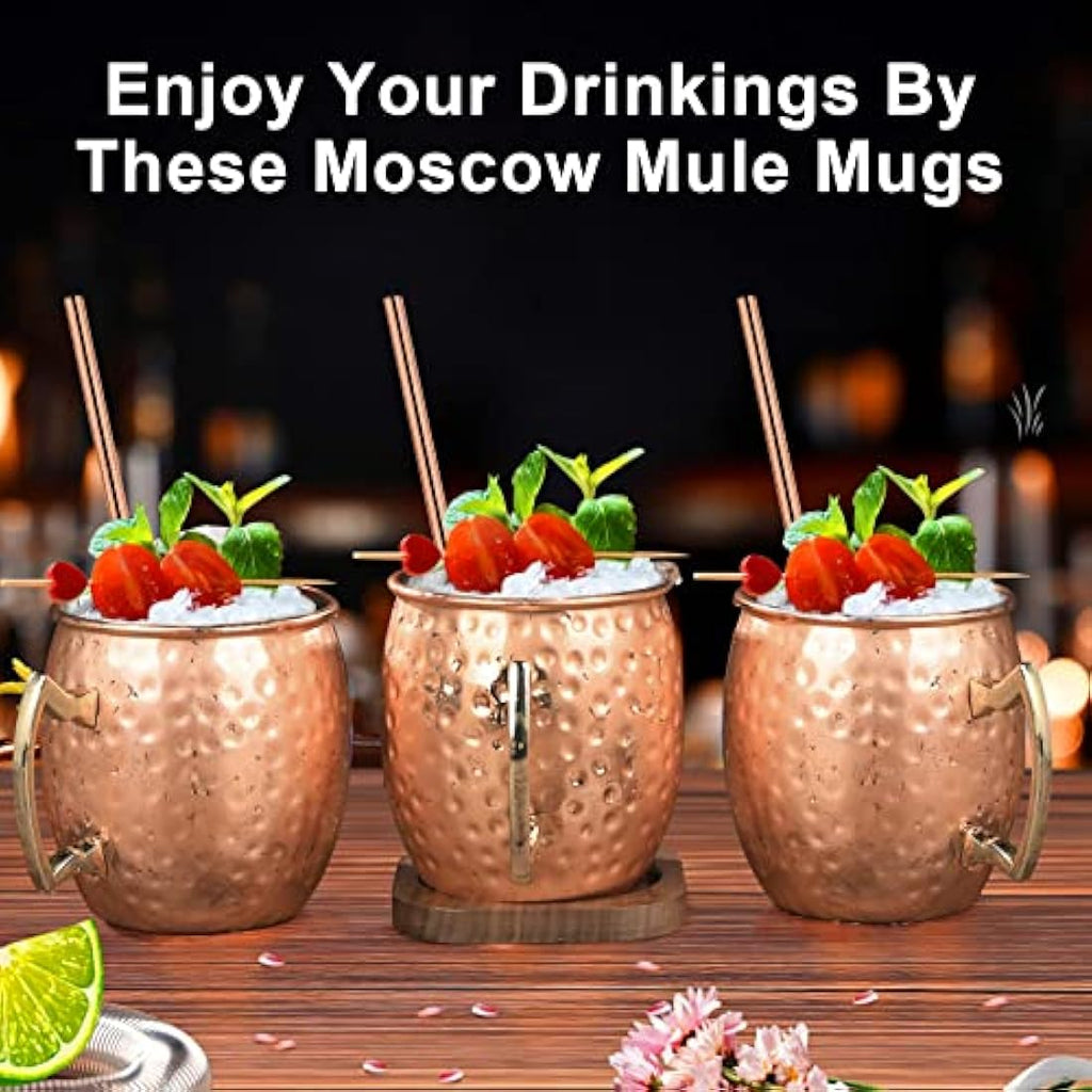 Moscow Mule Copper Mugs - Set of 6 Hammered 18oz Cups