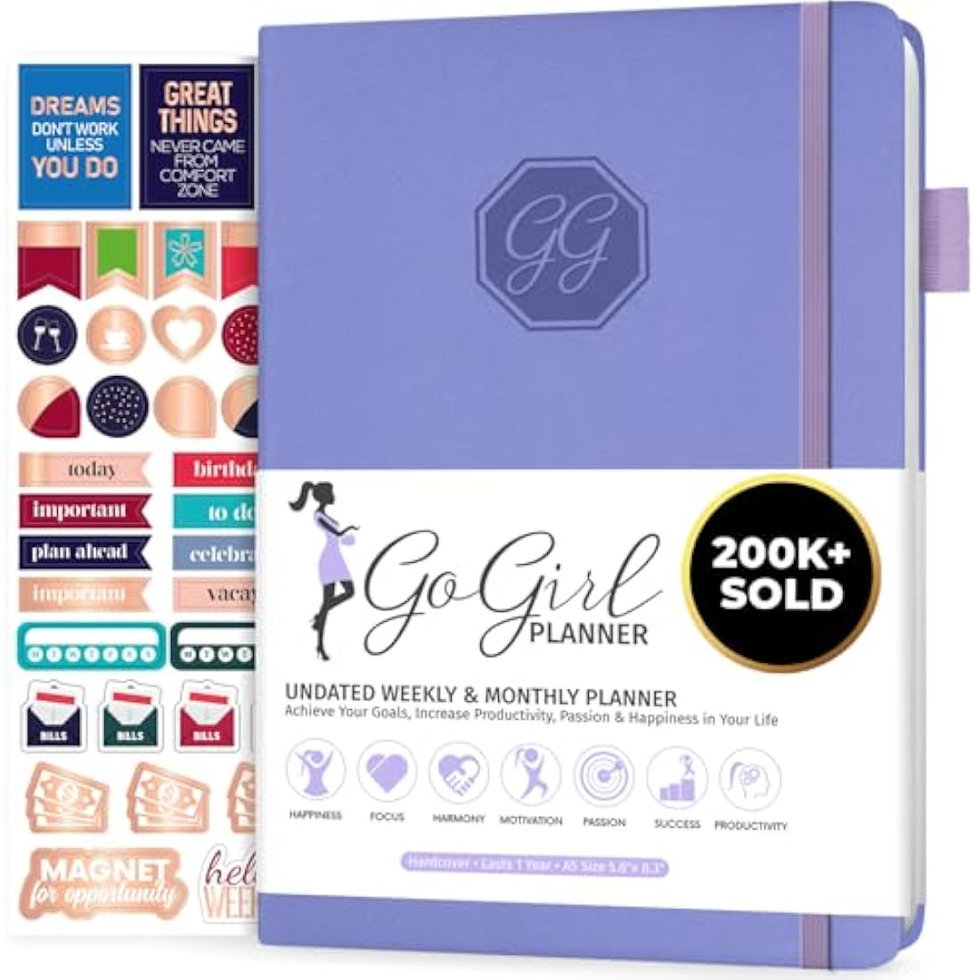 GoGirl Undated Weekly Planner – Compact Goal & Habit Tracker, Lavender