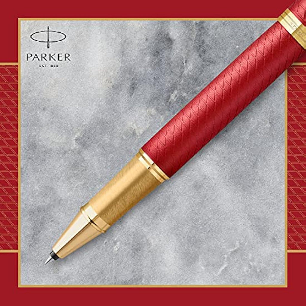 Parker IM Rollerball Pen – Red Lacquer with Gold Trim, Fine Point