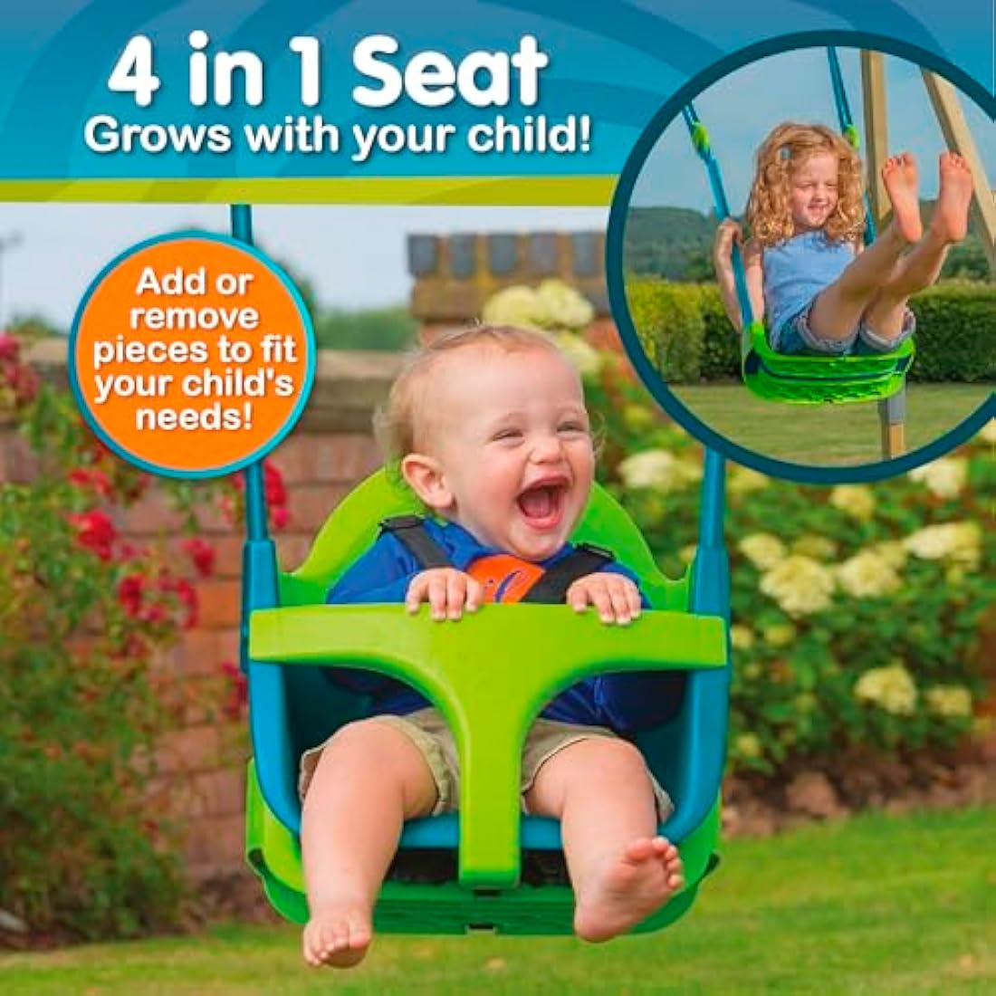 TP Toys Quadpod 4-in-1 Growable Baby to Toddler Swing Seat - Green