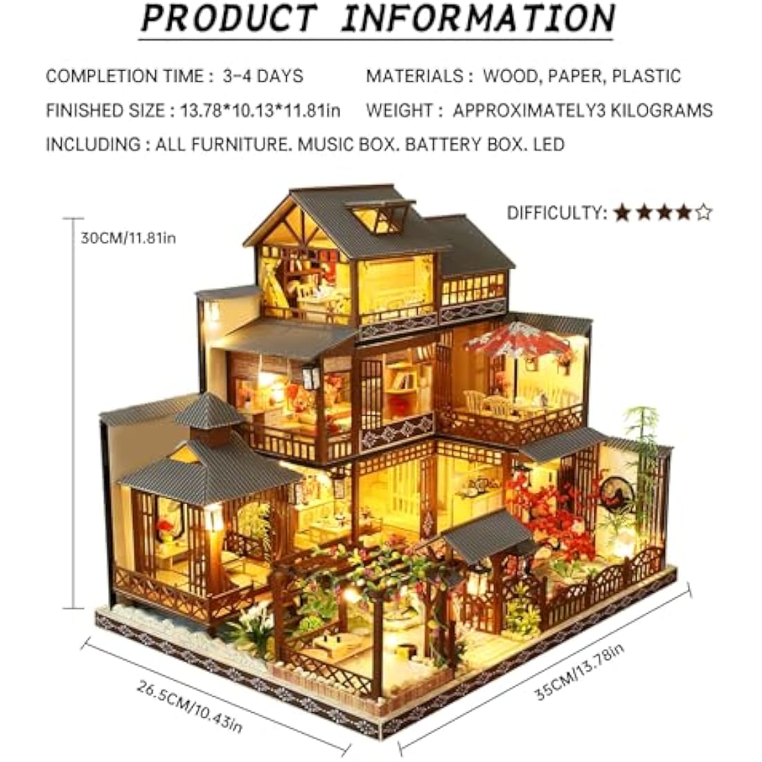 Spilay DIY Miniature Dollhouse Kit | Japanese Yaquan Courtyard 1:24 Scale