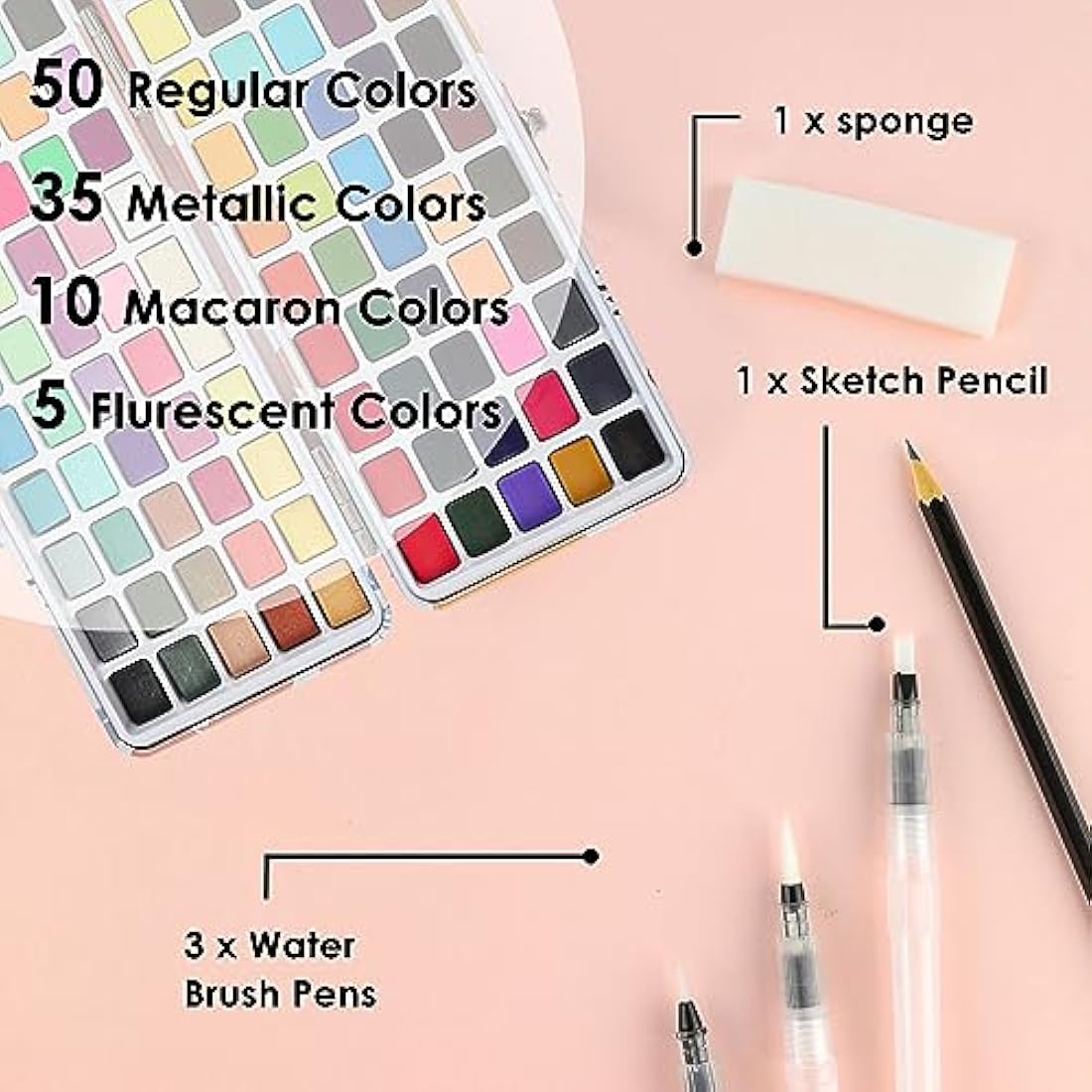 Grabie 100 Color Watercolor Paint Set | Non-Toxic Travel Kit with Brushes