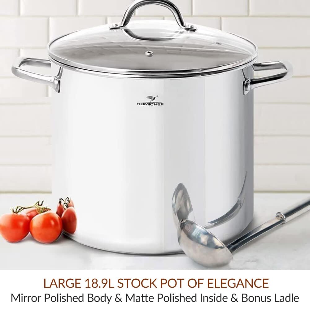 HOMICHEF 20QT Nickel Free Stainless Steel Stock Pot with Glass Lid