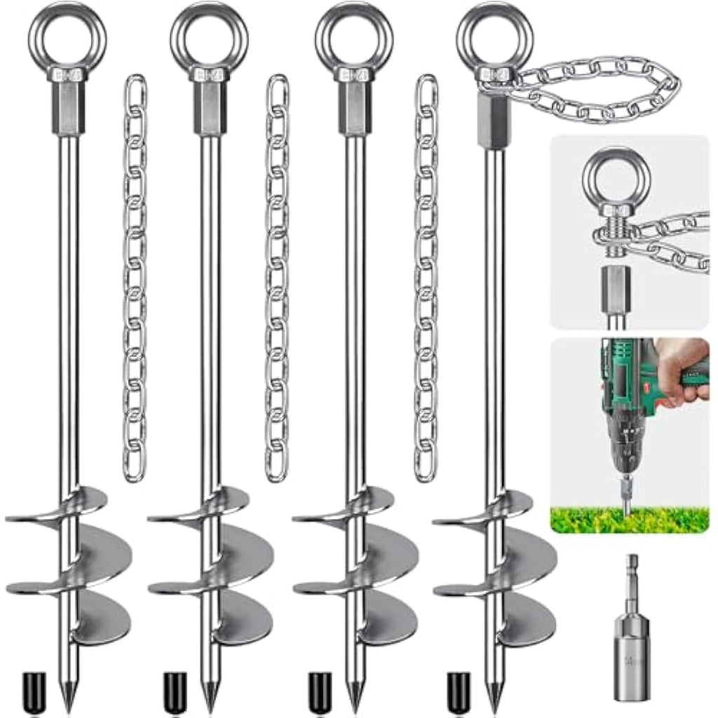 Heavy Duty Ground Anchor – 45cm Spiral Tent Pegs, 4 Pack
