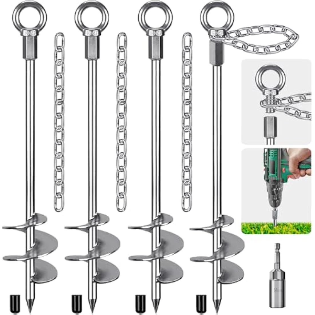Heavy Duty Ground Anchor – 45cm Spiral Tent Pegs, 4 Pack