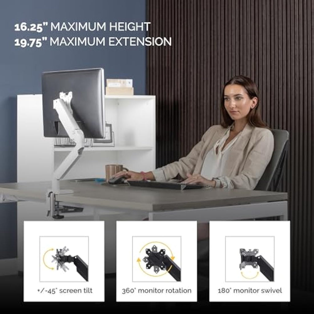 Fellowes Platinum Series Monitor Arm – Gas Spring Desk Mount, White
