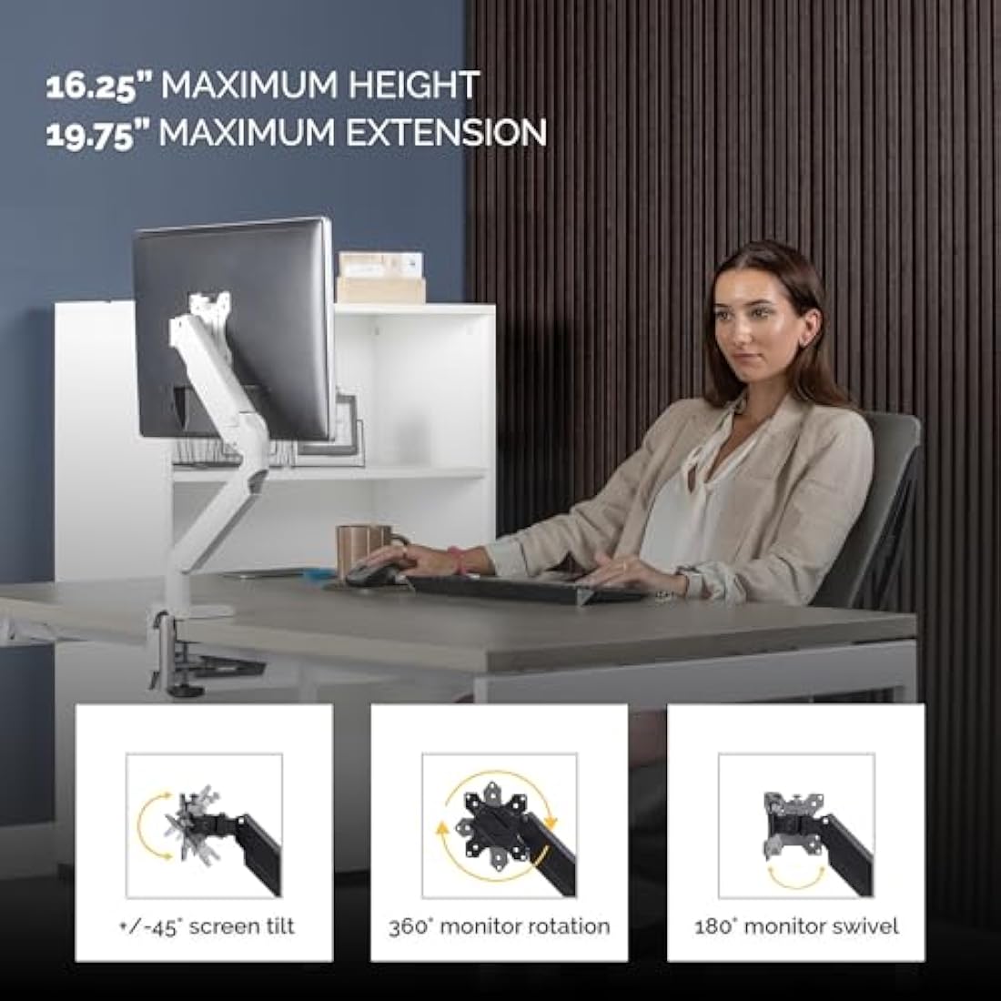 Fellowes Platinum Series Monitor Arm – Gas Spring Desk Mount, White