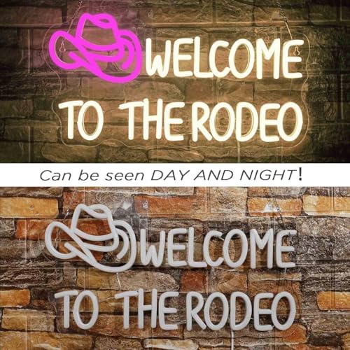 Ineonlife Welcome To The Rodeo Neon Sign | Pink Cowboy Hat LED Wall Decor