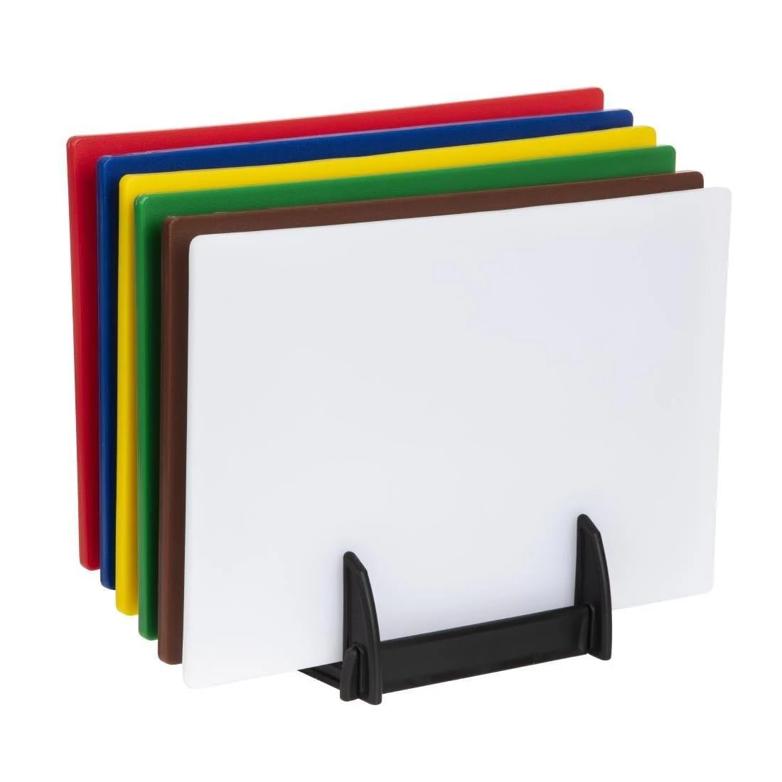 Hygiplas Colour Coded Chopping Board Set with Rack - 6 Piece Kit
