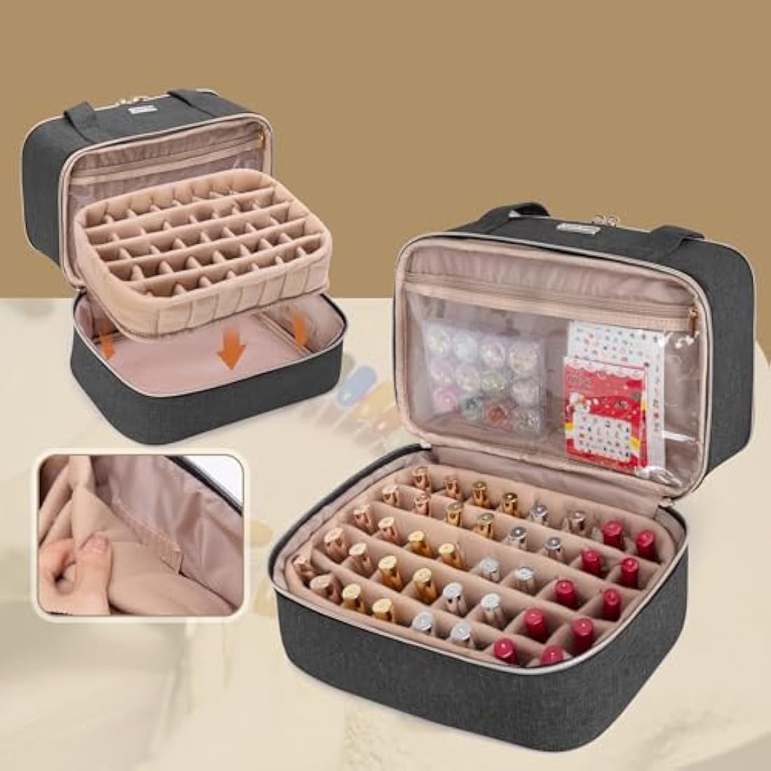 BAFASO Nail Polish Organiser Case - Holds 40 Bottles & Nail Lamp, Black