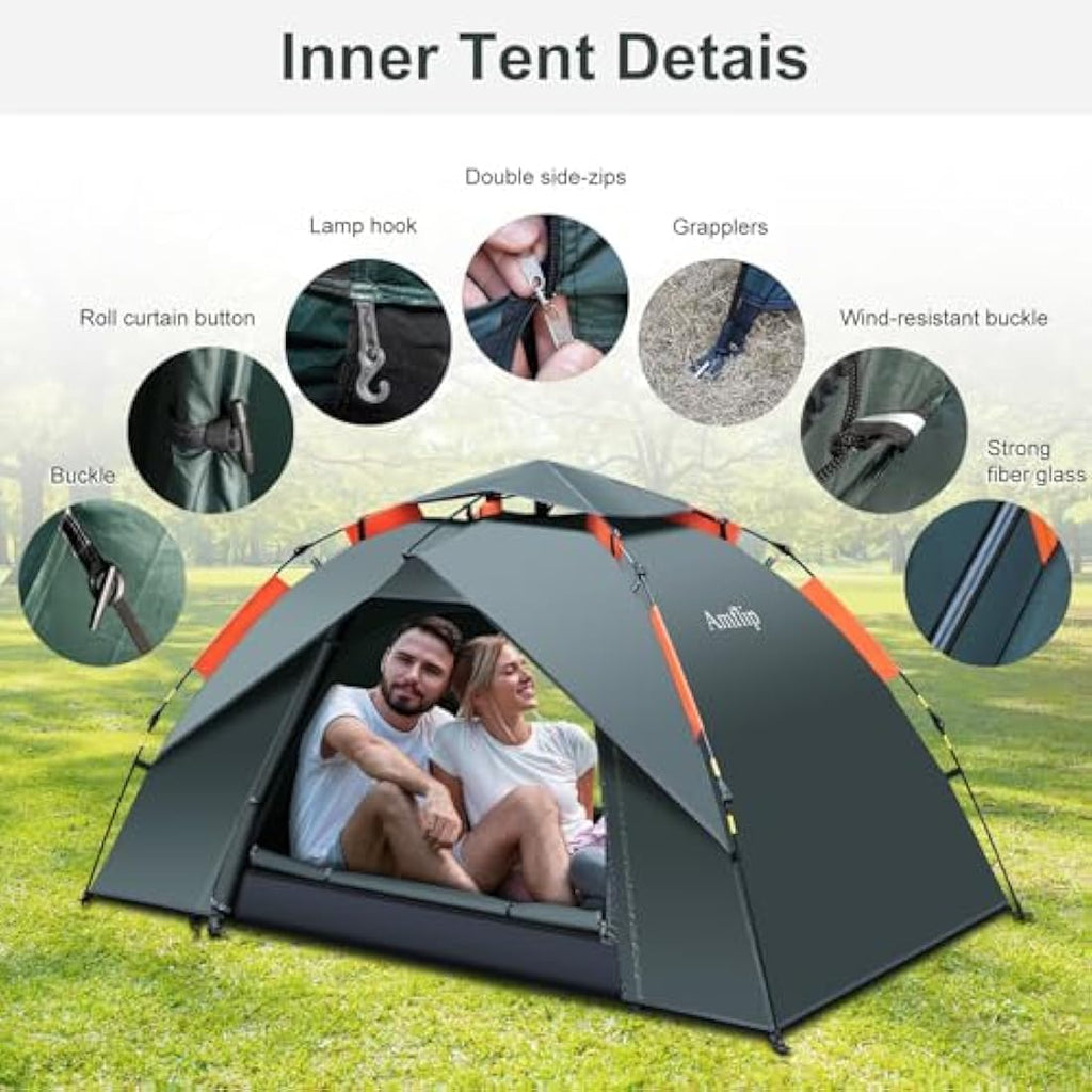 Amflip 1-Person Pop Up Camping Tent – Waterproof 4-Season Dome Tent