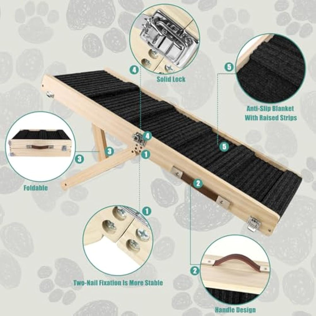 Umtiti Wooden Folding Dog Ramp | 4-Level Adjustable Non-Slip Pet Ramp