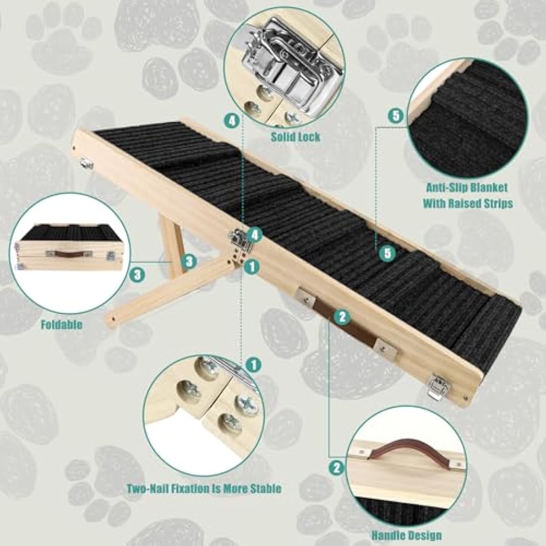 Umtiti Wooden Folding Dog Ramp | 4-Level Adjustable Non-Slip Pet Ramp