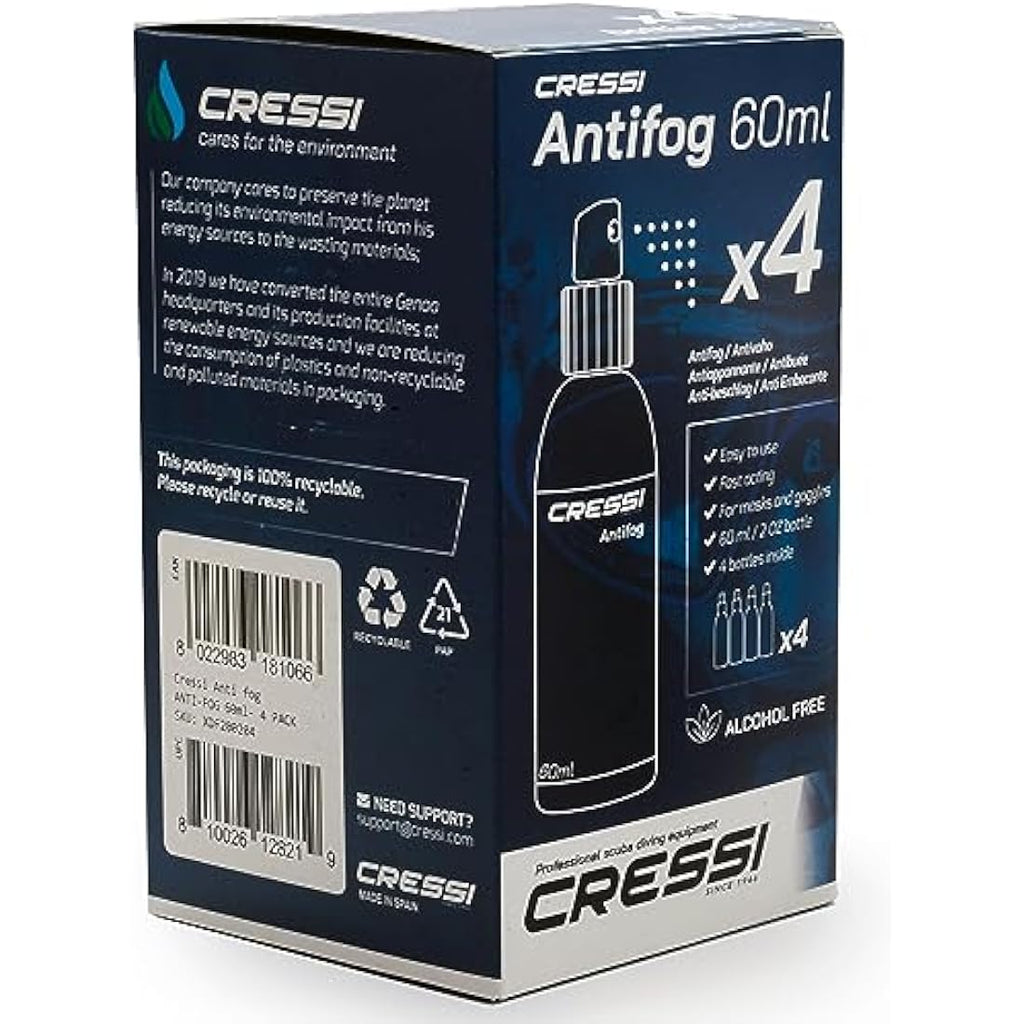 Cressi Anti-Fog Spray for Masks and Goggles – 60ml (4 Pack), Trasparente