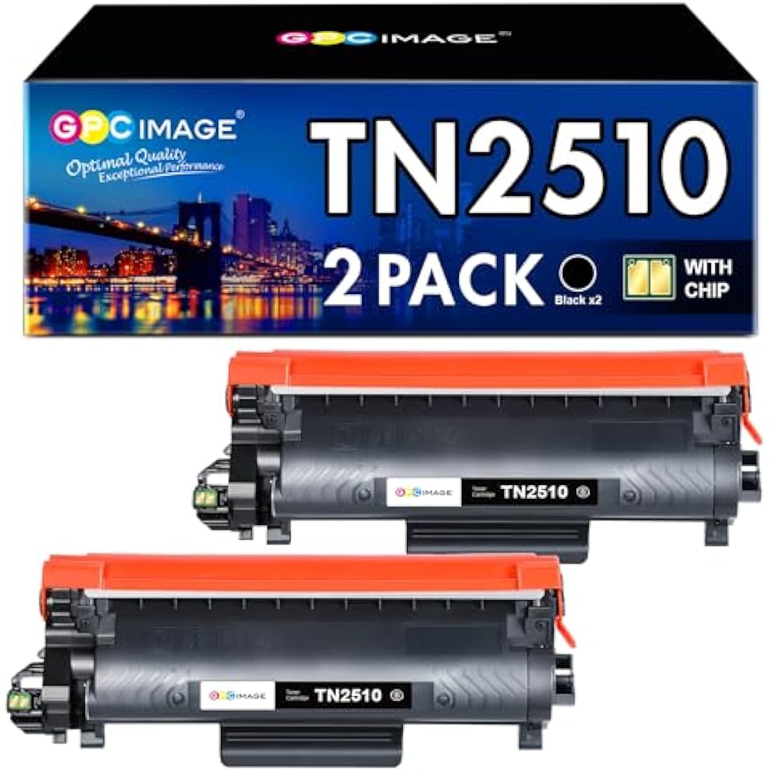 GPC Image TN2510 Compatible Toner for Brother DCP-L2620DW HL-L2400DW (2 Black)