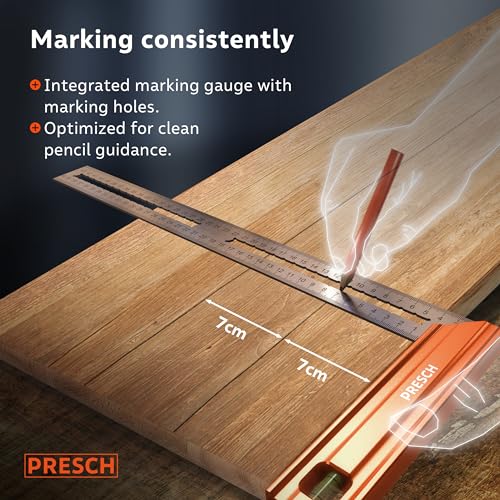 Presch 400mm Try Square – Precision Carpenter Square with Marking Gauge