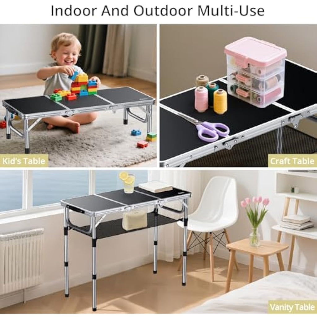 Anbte Folding Camping Table | Adjustable Aluminum Portable Picnic Table