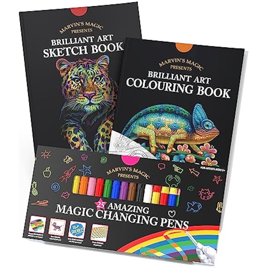Marvin's Magic Art Bundle – Sketchbook, Colouring Book & 25 Magic Pens