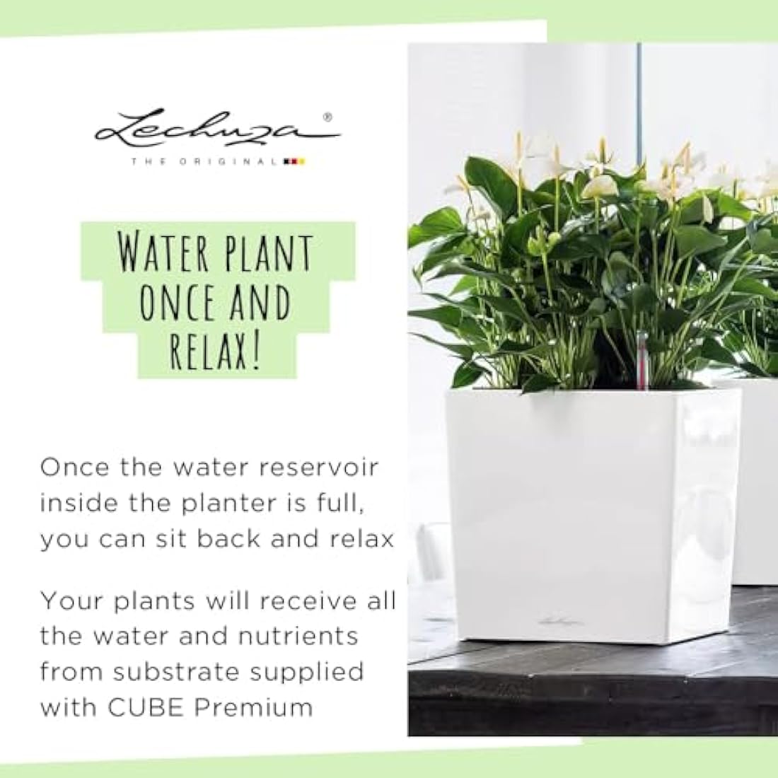 Lechuza CUBE 40 Self-Watering Planter | Charcoal Metallic Plastic Pot