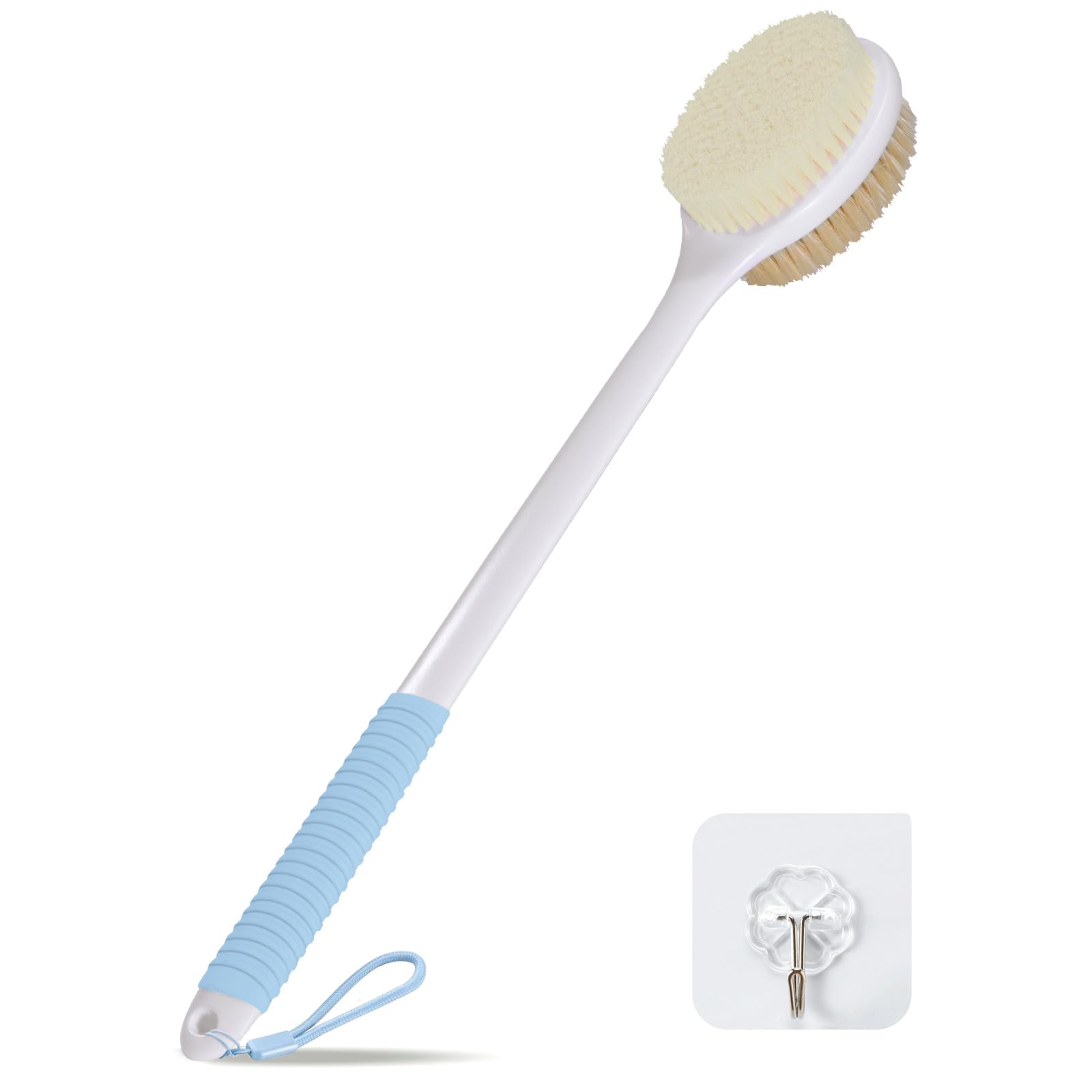 17" Back Scrubber - Long Handle Shower Brush with Boar Bristles