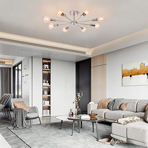 OYIPRO 8-Light Modern Chandelier – Nickel Semi-Flush Mount Ceiling Light