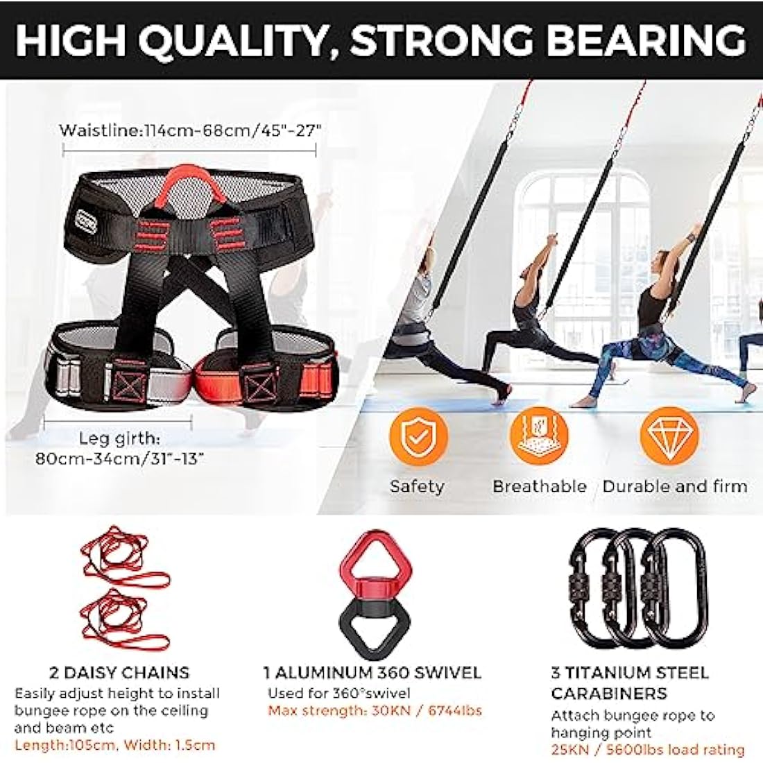 DASKING Heavy Bungee Resistance Band Set | Professional Yoga Dance Rope