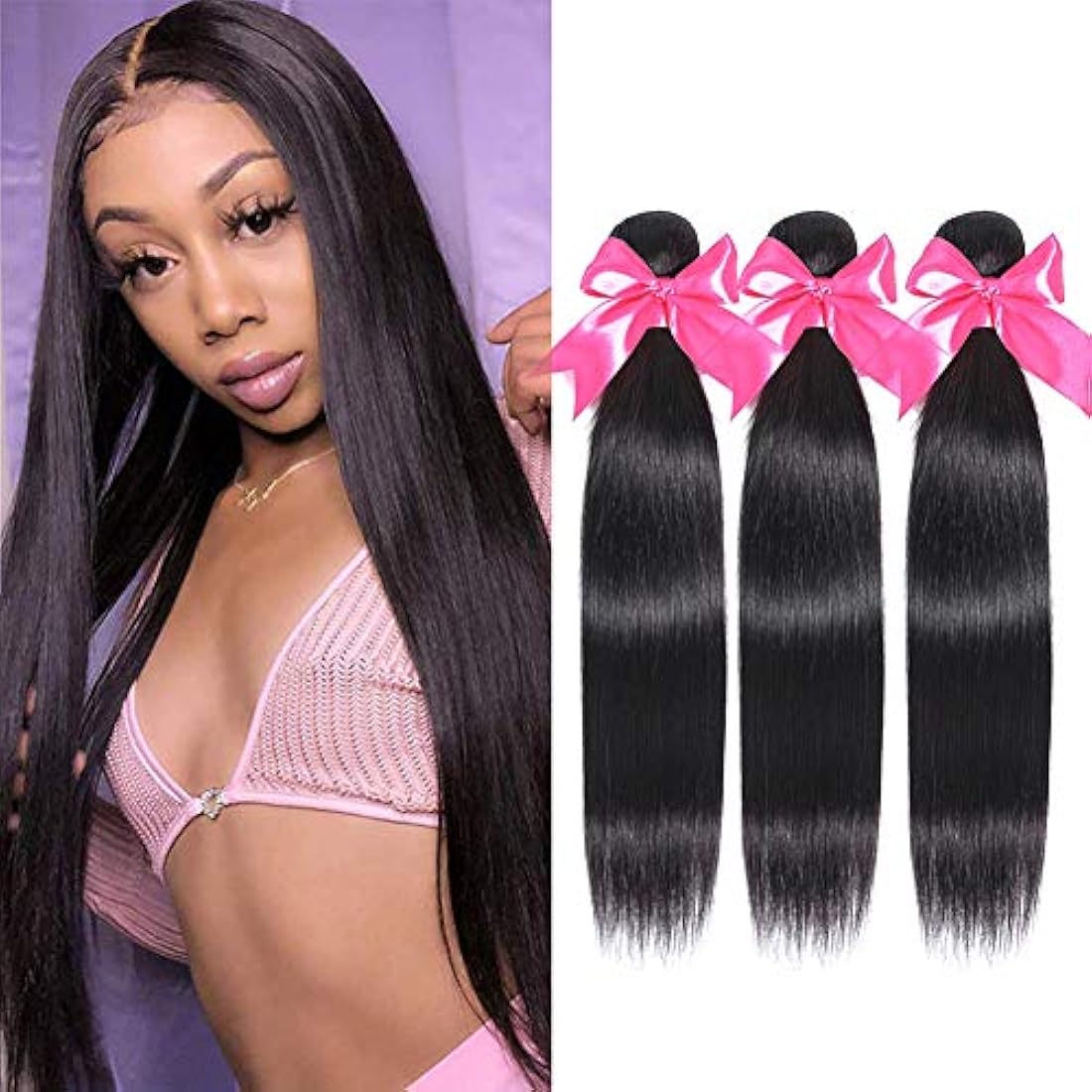Romface 12A Brazilian Straight Human Hair Bundles | Natural Black 300g