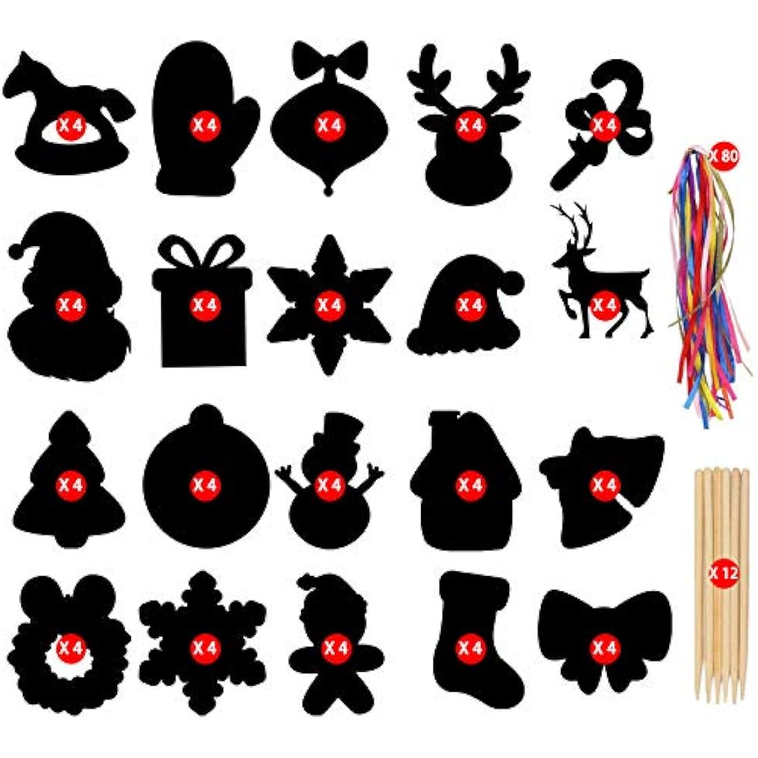 Jolof Store Christmas Scratch Art Ornaments - 80 Rainbow Paper DIY Cards