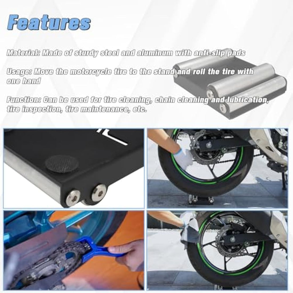 Jolof Store Motorcycle Wheel Roller Stand for Chain & Tyre Cleaning