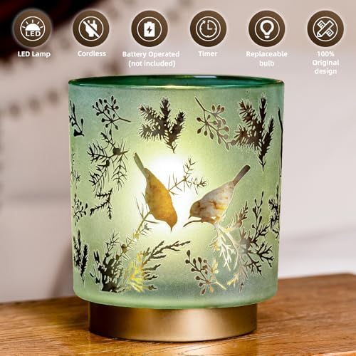 MJ PREMIER Cordless Battery Table Lamp | Teal Marble Glass with Timer