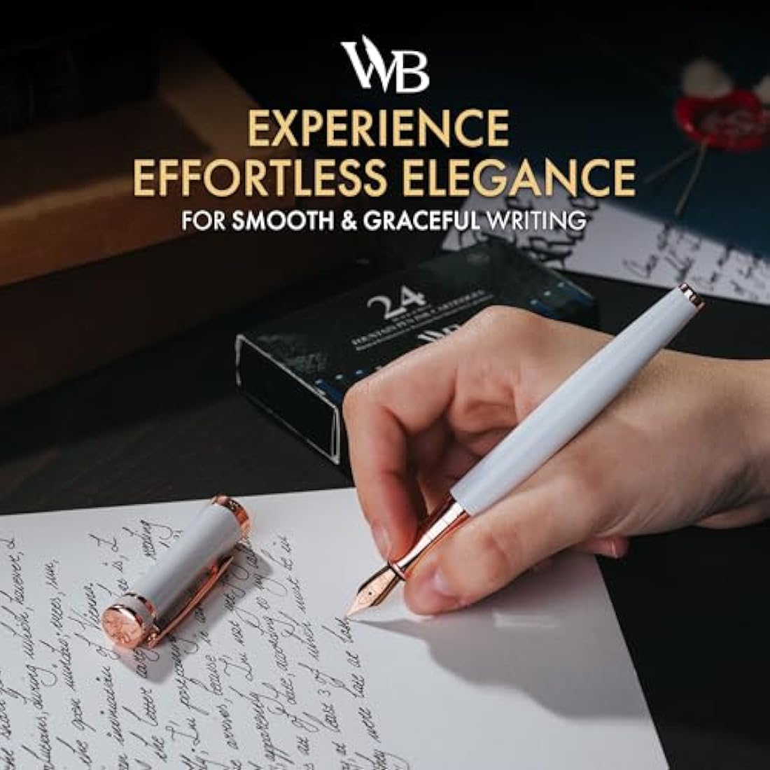 Wordsworth & Black Fountain Pen Set - 18K Gilded Nib - White Rose Gold