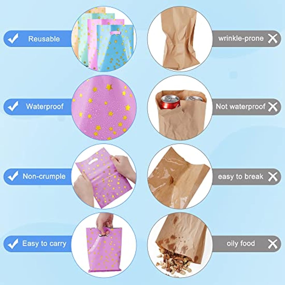 Jolof Store 60 Pcs Starry Party Favor Bags with Handles and Stickers
