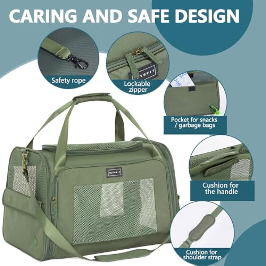 Petsfit Soft Sided Dog Carrier | Large Oxford Fabric Pet Travel Bag, Olive