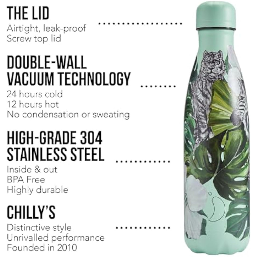 Chilly's Insulated Stainless Steel Water Bottle – Wild Monstera, 500ml