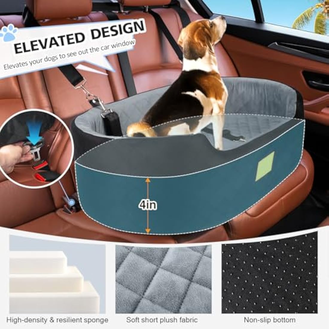 Dog Car Seat – Large Washable Booster Bed for SUV & Car
