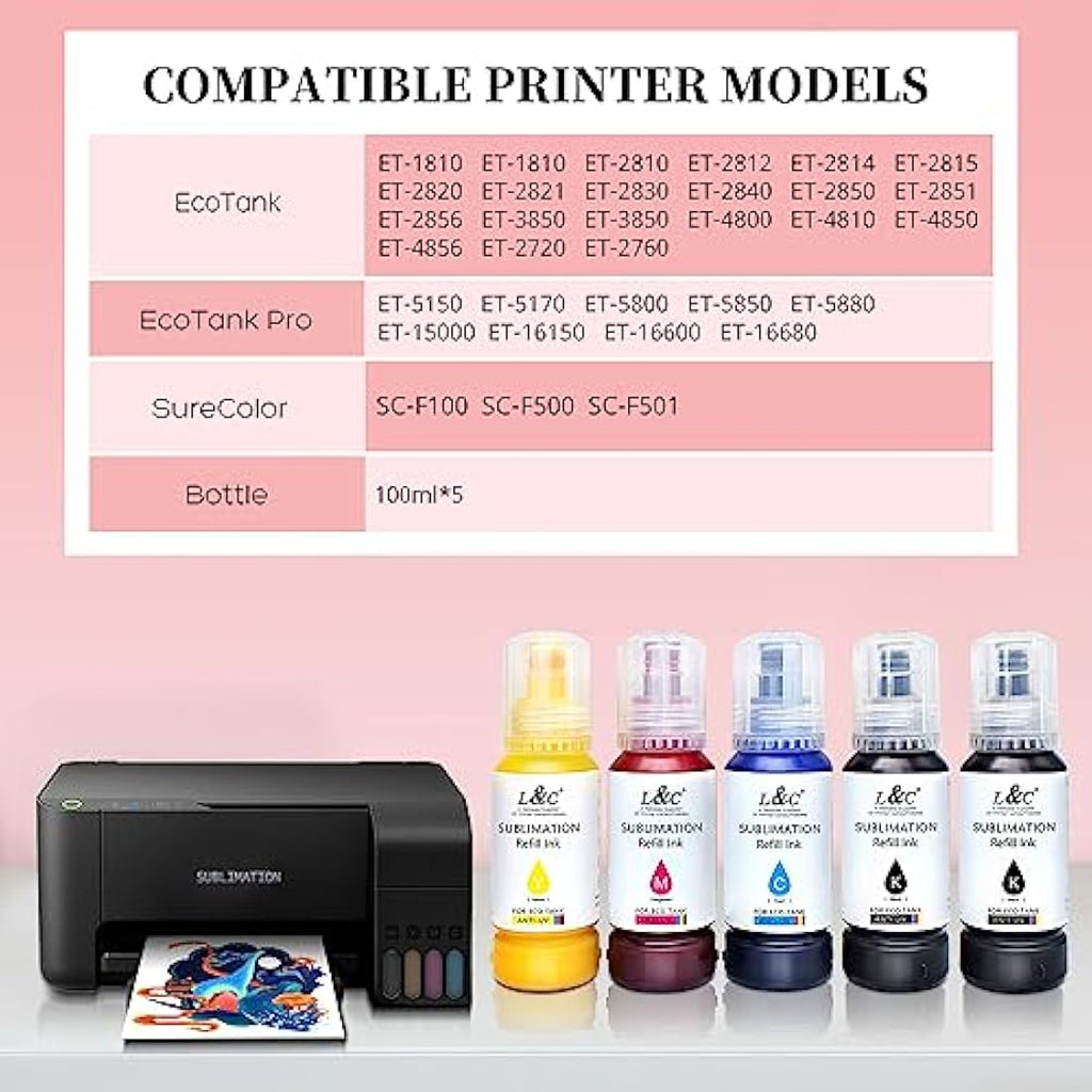 L&C Sublimation Ink for Epson EcoTank ET-2850 ET-2720 ET-2760 - 500ml
