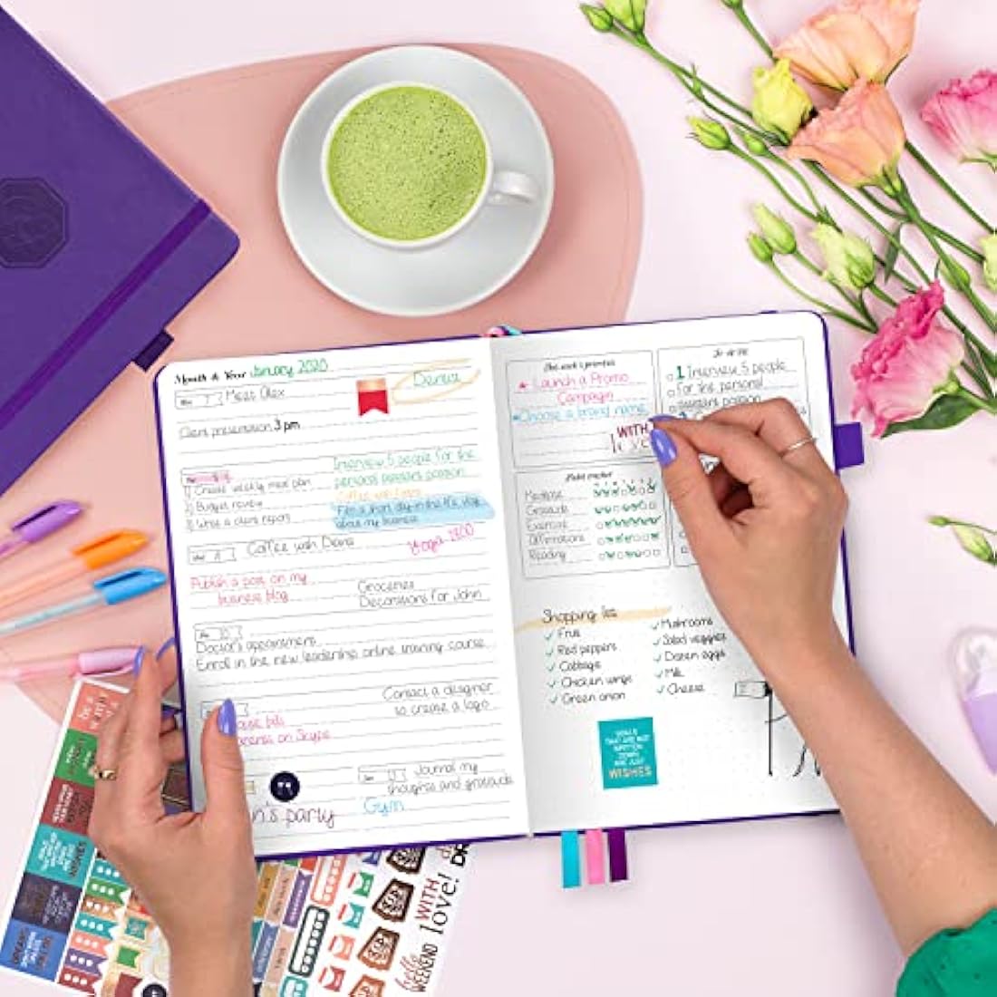 GoGirl Undated Weekly Planner – A5 Eco-Leather Goal Journal, Purple
