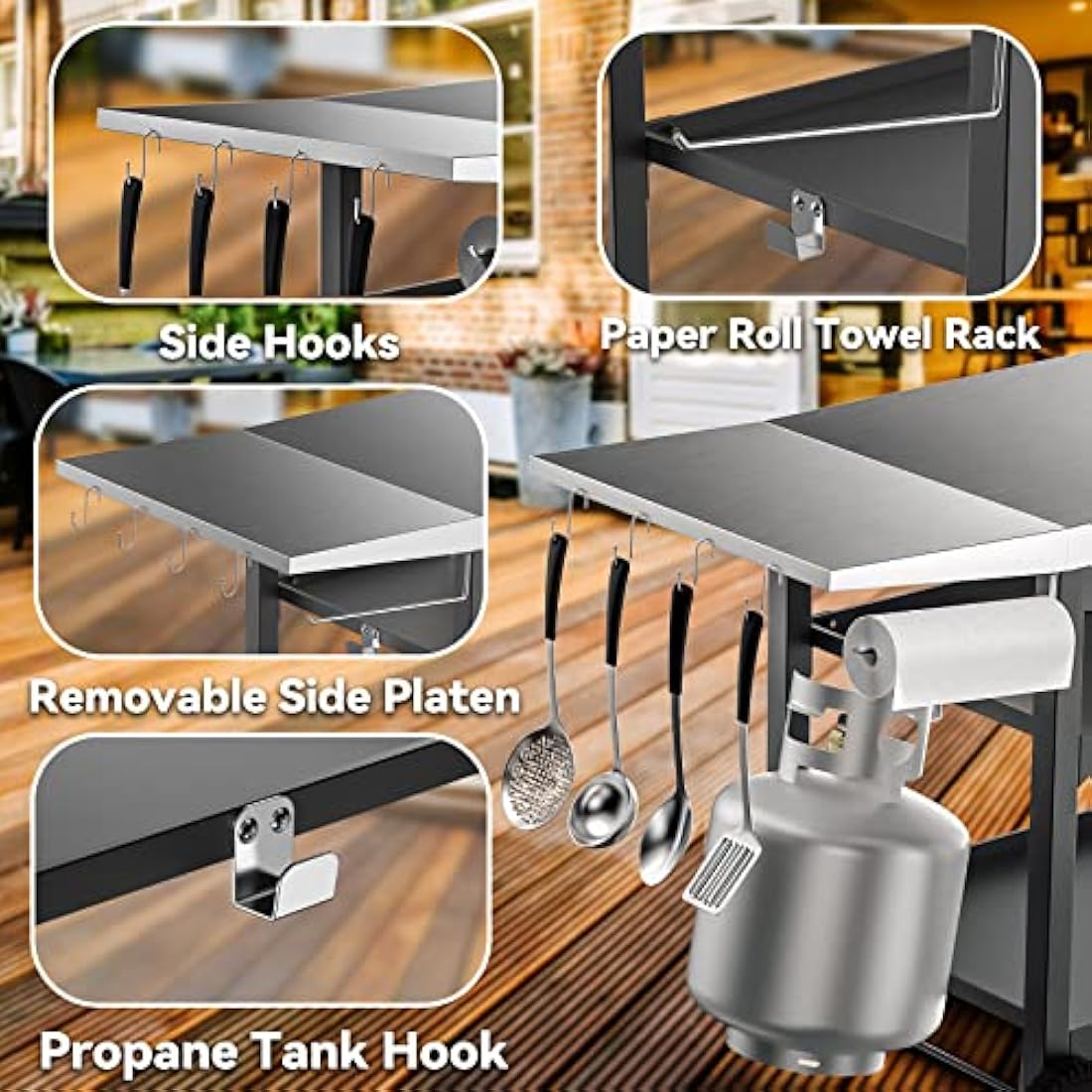 Onlyfire Stainless Steel BBQ Food Prep Table – 3-Tier Outdoor Grill Cart