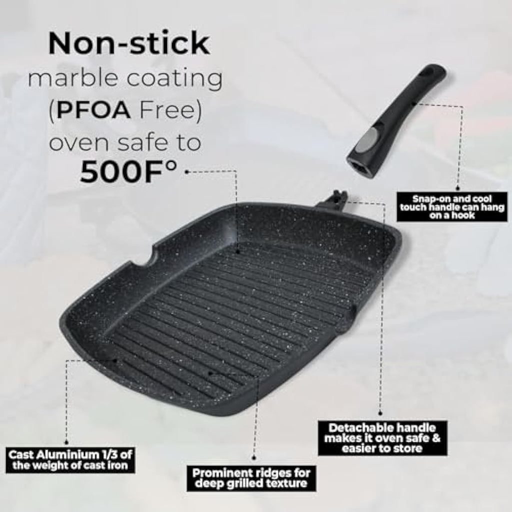 Chef Wonderful Non-Stick Griddle Pan - 28cm Induction Steak Pan with Handle