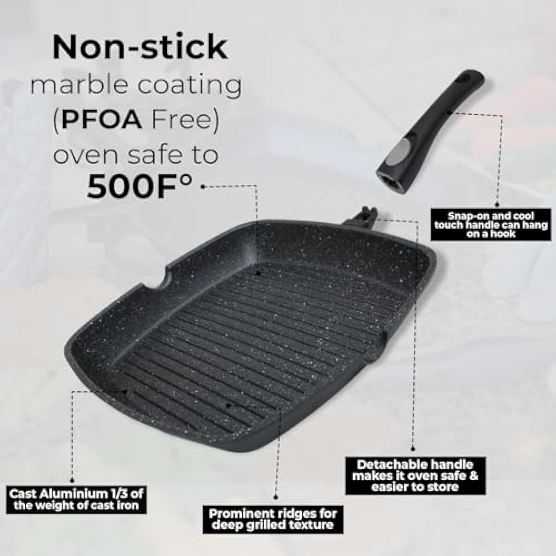 Chef Wonderful Non-Stick Griddle Pan - 28cm Induction Steak Pan with Handle