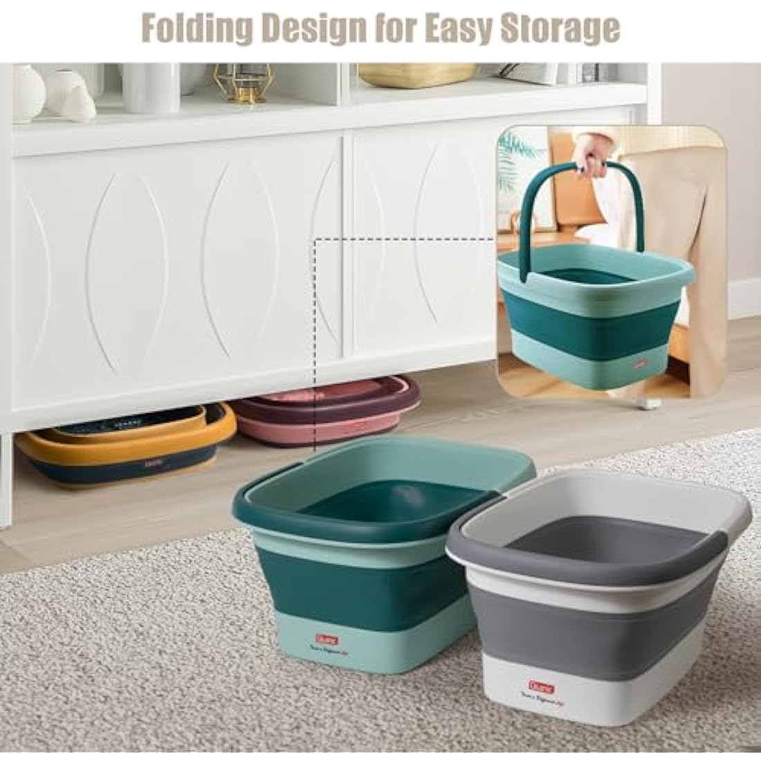 DEANIC Collapsible Foot Spa Bath with Massager and Carry Handle - Blue