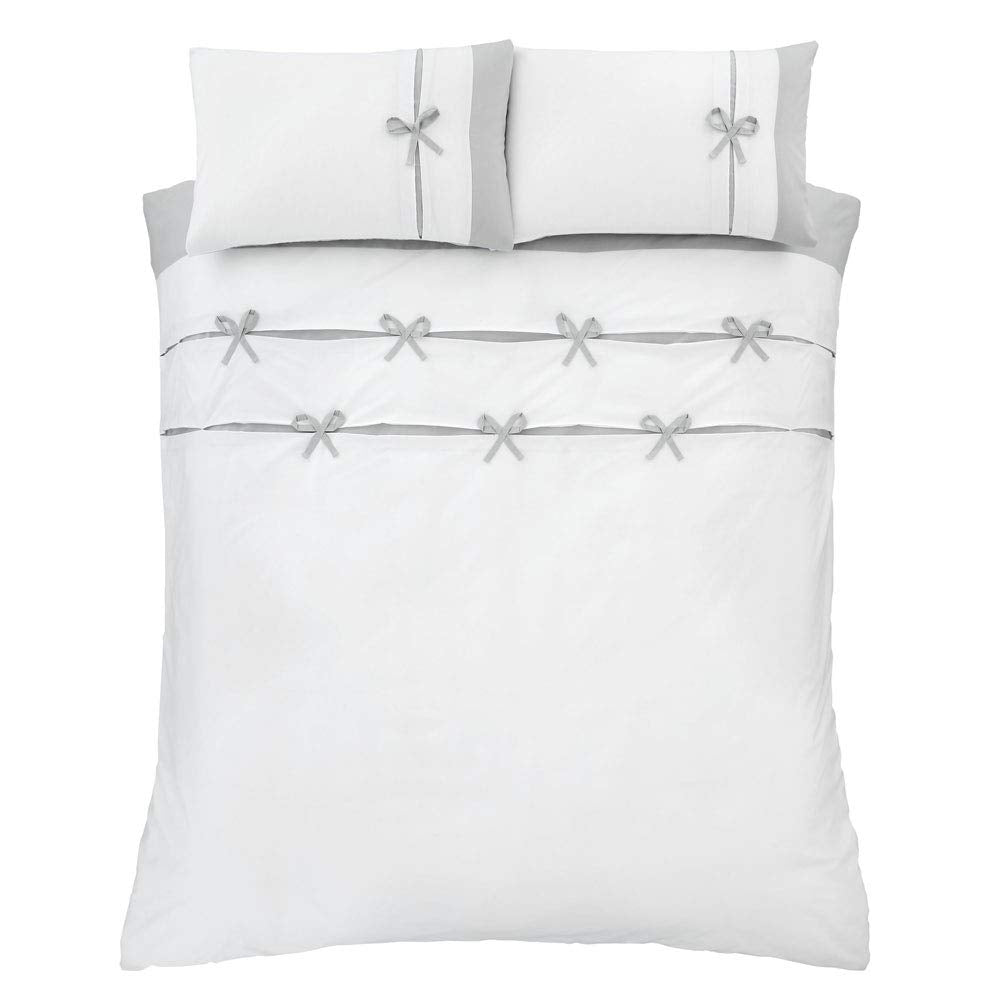 Catherine Lansfield Milo Bow White Super King Duvet Set - Easy Care