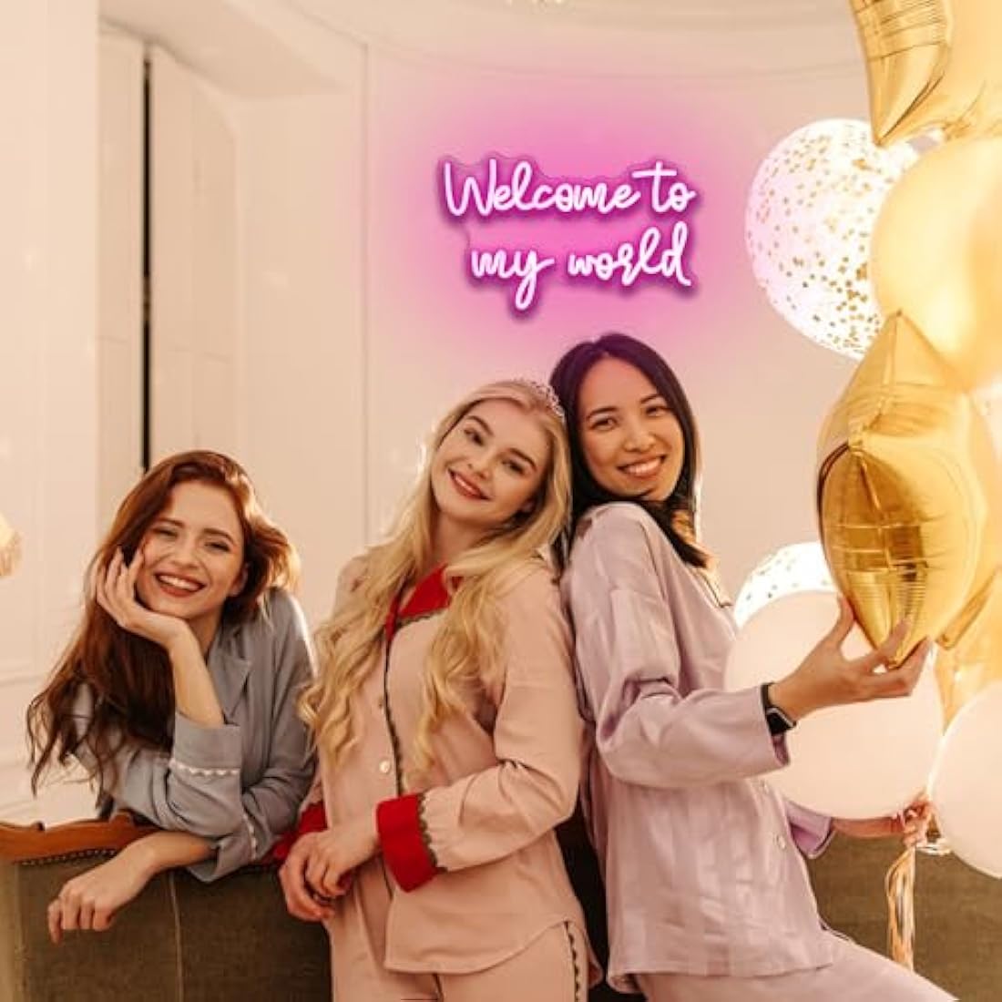 LUCUNSTAR Welcome To My World Neon Sign – Pink LED Wall Decor for Bedroom