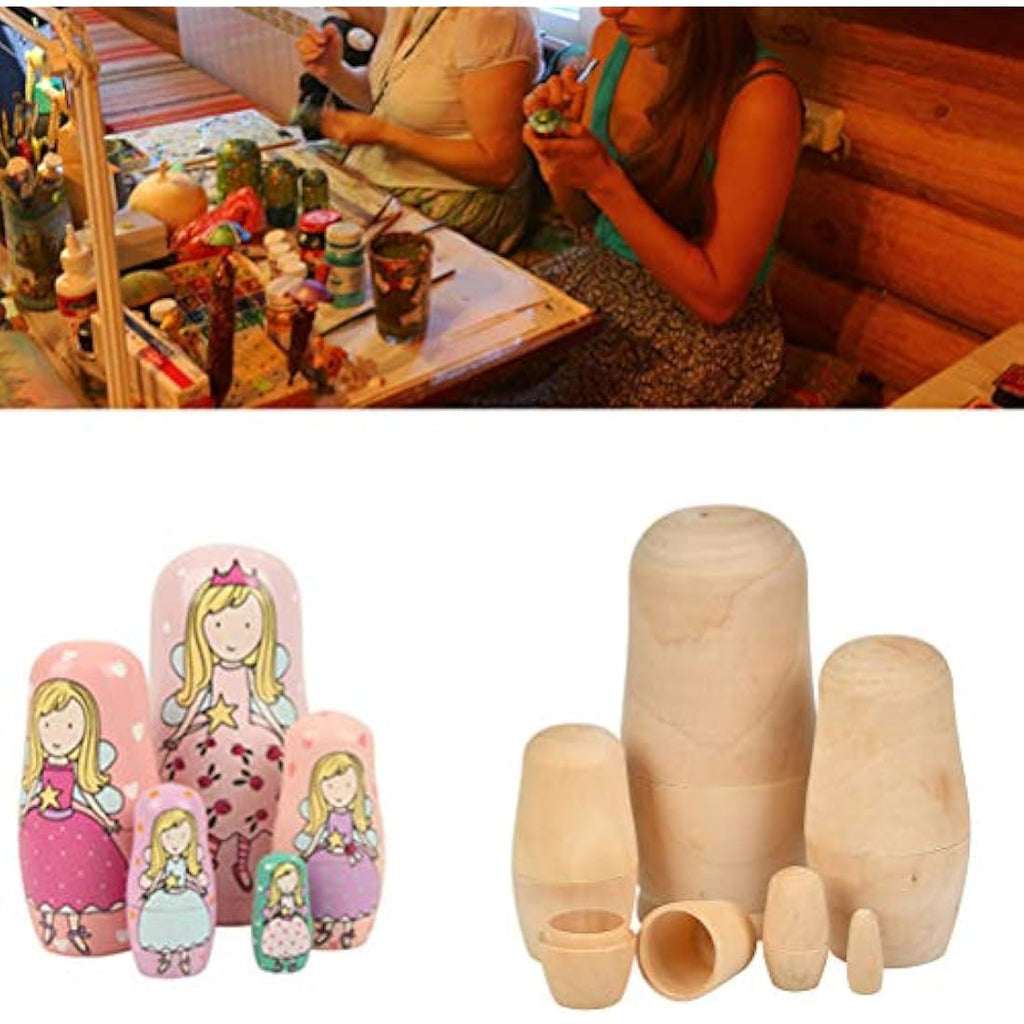 Jolof Store Unpainted Wooden Nesting Dolls – 6 Piece DIY Matryoshka Set