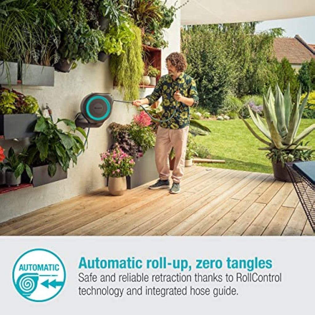 Gardena Wall-Mounted Hose Box Rollup M – 20m Automatic Hose Reel