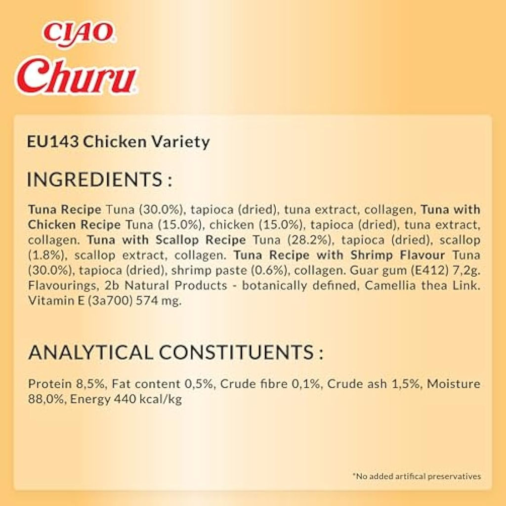 Inaba Churu Chicken Variety Cat Treats – Grain-Free Puree (40 Pack)